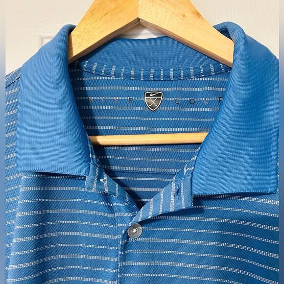 Nike Golf Mens Polo Shirt Sz XL Blue Striped Short Sleeve Dri Fit - Picture 2 of 3
